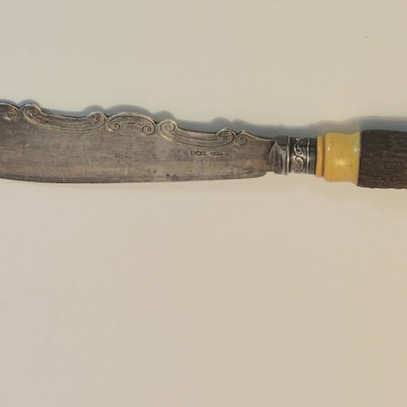 Victorian 1900s butter knive, sterling & horn 12 inches - Picture 1 of 4